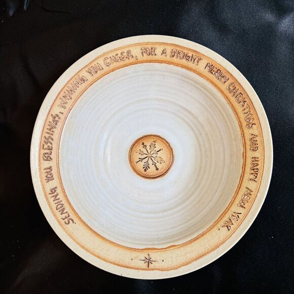Exquisite Stoneware Studio Art Pottery Large Bowl Signed Christmas Blessing OOAK - Picture 1 of 9